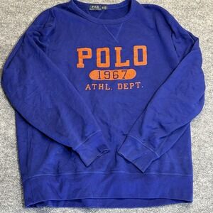 Men's Polo 1967 Ralph Lauren Crewneck Big Logo  Blue And Orange Size XL